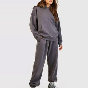 OEM Women's Premium 100% Cotton Fleece 450GSM Tracksuit Solid Color Oversized Hoodie and <b>Jogger</b> Pant Two-Piece <b>Matching</b> <b>Set</b> - Product Image 3