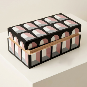 Modern Black and White Resin Decorative <b>Box</b> Handmade Geometric Inlay Keepsake Organizer for Coffee Table Vanity <b>Shelf</b> and Decor - Product Image 5