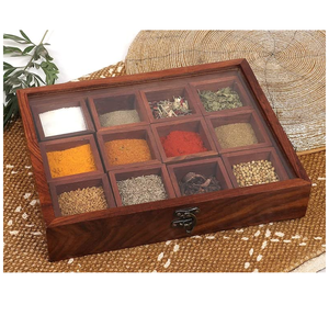 Wood Spice <b>Box</b> Rectangle 12-Compartment <b>Herb</b> Storage Container Durable Kitchen Organizer Spice <b>Box</b> - Product Image 1