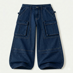 Pantalones Cargo de Cintura Alta para Hombre, Estilo Denim, Corte Holgado, Multibolsillos, Estilo Utilitario, Pantalones Casuales de Primavera - Product Image 1
