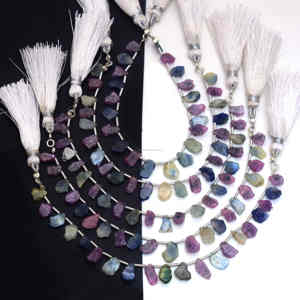 Lote al por mayor de cuentas naturales de zafiro múltiple con forma de rebanada lisa, hebra de piedras preciosas de 8mm-10mm y 6 pulgadas, uso para hacer joyas - Product Image 2