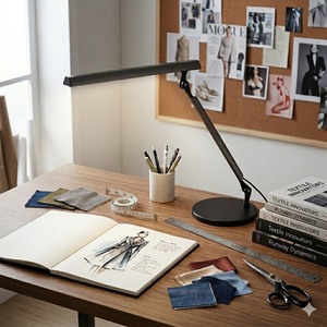 LED Desk Lamp for Fashion Designer, <b>Single</b> <b>swing</b> arm, stepless brightness, graphite black, - Product Image 1