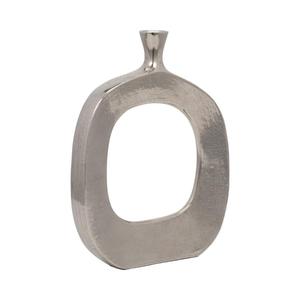 Vase de table en métal fait main, design industriel, finition argentée, forme ovale avec trou central, pot à fleurs décoratif en aluminium - Product Image 2