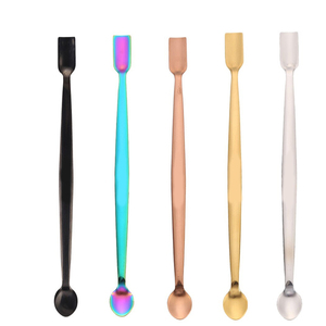 Repousse-cuticules double tête en acier inoxydable, cuillère à peaux mortes, outil de nettoyage pour nail art, bâtonnet à gel pour ongles - Product Image 1