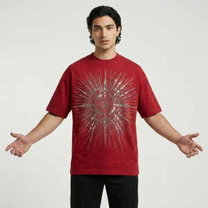 เสื้อยืดทรงบ็อกซี่แขนสั้นแฟชั่นฤดูร้อนสำหรับผู้ชาย พิมพ์ลายเพชรระยิบระยับ ประดับคริสตัลเพชร - Product Image 4