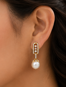 Boucles d'oreilles pendantes en or massif 14 carats avec perle blanche des mers du Sud pour femme, bijoux de mariage et de fête - Product Image 3