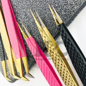 Meilleure vente pince à épiler en acier inoxydable fibre pointe pince à cils ensemble durable pince à cils étui personnalisé or OEM vison - Product Image 5