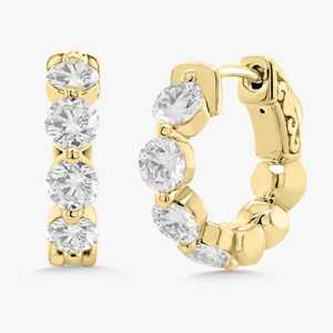 Diamond Hoop Earring Round Cut Lab Grown Minimalist Modern Luxury Wedding <b>Huggies</b> Jewelry Custom 14K 18K <b>Solid</b> <b>Gold</b> Manufacturer - Product Image 5