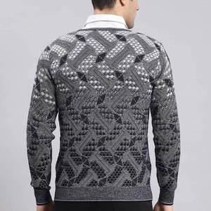 Suéter de Punto con Patrón Geométrico, Manga Larga, para Invierno, Cuello en V, Color Negro y Gris, Nuevo Diseño, Suéteres de Lana - Product Image 4