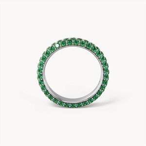 Bague de mariage en or massif 10K 14K 18K, triple rangée micro-pavée d'émeraudes de Zambie, entièrement sertie, plaquée or, faite à la main - Product Image 3