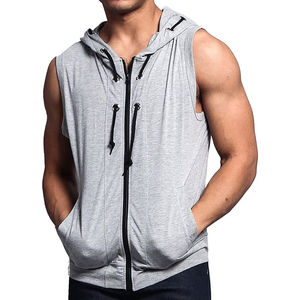 Gilet sans manches à capuche zippé pour homme, couleur unie, en polaire tricotée, respirant, séchage rapide, coupe classique, style sportif, pour l'automne, 100 % coton - Product Image 6