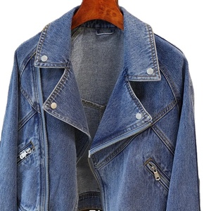 Chaqueta de mezclilla ecológica transpirable estampada para mujer primavera otoño invierno abrigo de motocicleta negro Punk Biker remache bolsillo prendas de vestir exteriores - Product Image 2