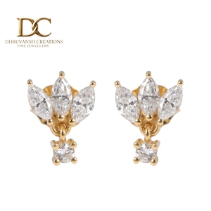 Modern 14KT Solid Yellow Gold Round Cut Lab Grown <b>Diamond</b> <b>Dangle</b> <b>Earrings</b> IGI Certified Stylish Gift Everyday Fine Jewellery - Product Image 1