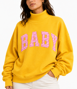 Sweat-shirt surdimensionné personnalisé pour femme, col montant, imprimé floral, logo appliqué, décontracté, en molleton de coton, vente en gros - Product Image 4