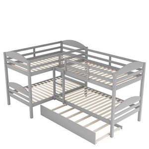 Letto a castello a L con letto estraibile grigio per bambini - Product Image 5