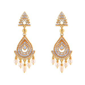 Matha Laxmi Gold Plated Brass Drop Earrings with Zircon and Pearl-Religious Ethnic Geometric Jhumkas for Party - Product Image 2