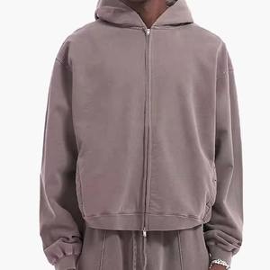 Sudadera con capucha para hombre de alta calidad, extragrande, gruesa, con cremallera, estilo vintage, efecto desgastado por el sol, con lavado ácido. - Product Image 4