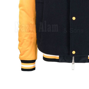 Blouson universitaire personnalisé pour homme en cuir avec corps en laine, poignets tricotés, fermeture à boutons-pression, style décontracté streetwear - Product Image 6