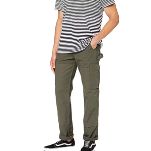 Pantalon cargo gris coupe droite taille mi-haute en sergé de coton anti-rétrécissement, coupe décontractée, 6 poches, pour usage quotidien, taille américaine - Product Image 6