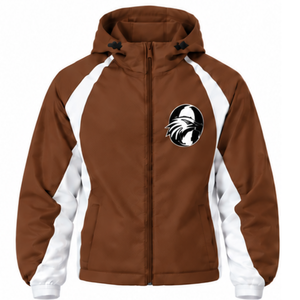 Conjunto Deportivo de Dos Piezas con Capucha en Color Marrón Chocolate y Blanco, Chaqueta con Cierre Completo y Pantalones Rectos, Ropa Deportiva Personalizada para Entrenamiento - Product Image 3