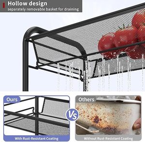 Carrito de almacenamiento metálico de tres niveles con ruedas para la organización de la cocina y el almacenamiento de alimentos - Product Image 5