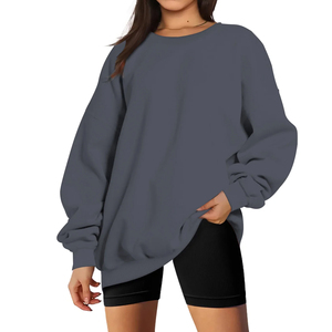 Sudadera Oversize de Cuello Redondo para Mujer, Color Sólido, Hombros Caídos, Manga Larga, Tejido de Algodón, Ropa de Otoño - Product Image 6