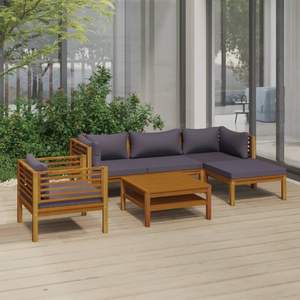 Ensemble de salon de patio 6 pièces en bois d'acacia massif avec coussins ensembles de jardin produit - Product Image 1