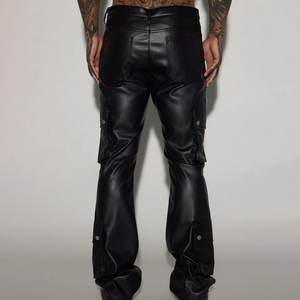 Pantalon en cuir pour homme, haute qualité, léger, respirant, imperméable, taille élastique, décontracté, taille haute, logo personnalisé, jambe gauche, hiver - Product Image 4