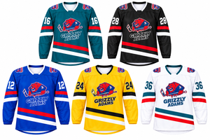 Ensemble maillot et chaussettes de hockey sur glace noir personnalisé par sublimation, respirant, en maille, uniforme d'équipe, tenue d'entraînement, motif Grizzly Bear - Product Image 6