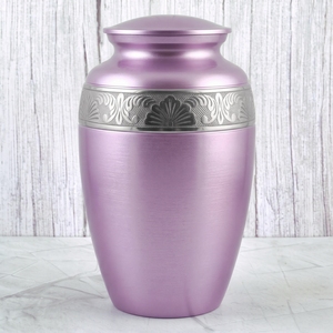 Urna funeraria de latón con patrón de hojas moradas y doradas, superficie brillante, para cenizas humanas, urna conmemorativa. - Product Image 6