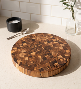เขียงไม้สักทรงกลมแบบ End Grain พร้อมหูจับด้านใน ใช้กับเครื่องล้างจานได้ อเนกประสงค์สำหรับเตรียมอาหารในครัว - Product Image 5