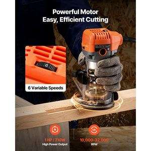 Fresatrice per legno da 1 HP 710W con velocità variabile, mandrino singolo, avvio graduale, base fissa compatta da 1/4 di pollice, fresatrice palmare, rifilatrice per bordi - Product Image 2