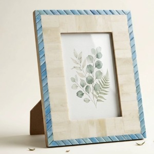 Cadre photo pliable en bois de pin moderne fait main avec incrustation d'os et bordure rayée bleu et blanc, décoration intérieure, meilleur prix de gros - Product Image 1
