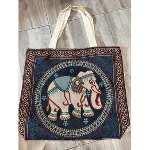Sac fourre-tout en tissu tissé fait main en Thaïlande avec fermeture éclair, motif éléphant, cadeau souvenir thaïlandais - Product Image 1
