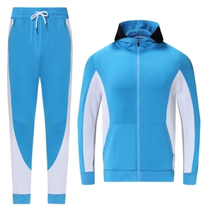 Conjunto Deportivo Azul para Hombre, Chaqueta con Capucha y Cierre Completo, Diseño Deportivo, Transpirable, Poliéster, Corte Regular, Bolsillos Laterales, Ropa de Primavera - Product Image 1