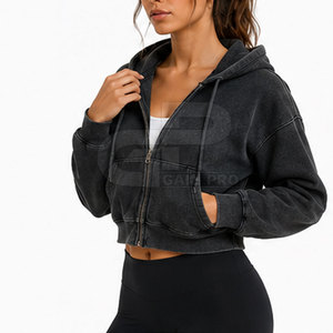 Ladies Boxy Cropped Zipper Hoodies Long Sleeve Hooded <b>Tops</b> Soft Cotton Fleece <b>Zip</b> <b>Front</b> Relaxed Fit Casual Street Style - Product Image 5