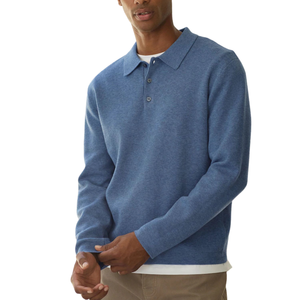 Light <b>Blue</b> Premium Ultrasoft Smart Knitted <b>Polo</b> <b>Shirt</b> with Wool for Men Long Sleeve Casual Knitwear Pullover Winter Fashion Tops - Product Image 1