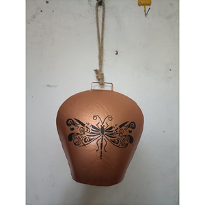 Rustic <b>Copper</b> Christmas Bell Hanging <b>Ornament</b> Vintage Distressed Metal Cow Bell With Painted Butterfly Design for Holiday Garden - Product Image 1