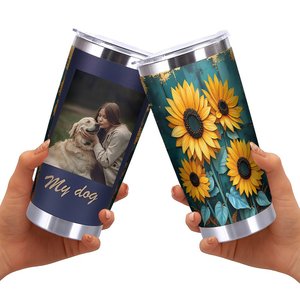 Stainless Steel Tumbler 20oz <b>Double</b> <b>Wall</b> Insulated Travel <b>Mug</b> With Sunflower Design Outdoor Use - Product Image 2