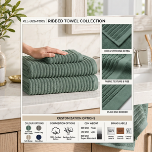 Serviette de bain en coton, microfibre tissée, texture côtelée, 300 à 499 GSM, couleurs personnalisées, étiquette privée, vente en gros - Product Image 4