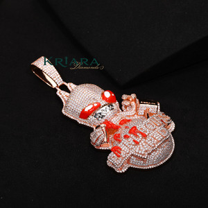 Pendentif en argent 925 plaqué or rose, motif dessin animé avec yeux rouges et détails sanglants, diamant de laboratoire, thème hip-hop unisexe - Product Image 3