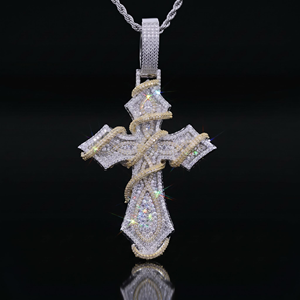 Iced Two Tone Thorn <b>Cross</b> Pendant <b>Necklace</b> <b>Men</b> Hip Hop CZ Moissanite <b>Silver</b> Gold Plated Religious Jewelry Charm Gift - Product Image 5