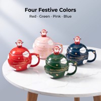 Mug en céramique de Noël avec couvercle et cuillère Père Noël, tasse à café ronde de 400 ml avec nuages en relief et coffret cadeau de Noël en option