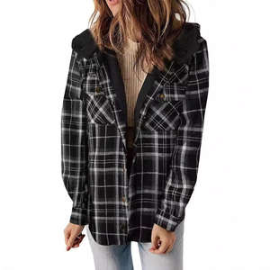 High Quality Women's Winter <b>Jacket</b> Soft <b>Fur</b>-<b>Lined</b> Hooded Plaid Coat Warm Casual Long Sleeve Outerwear with Pockets Bulk Supply - Product Image 4