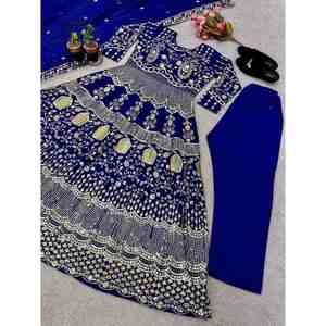 ATRACTIVE GEORGETTE BORDADO SECUENCIA TRABAJO VESTIDO FONDO CON DUPATTA AZUL - Product Image 2