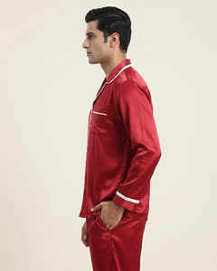 Chemise de nuit en satin à manches longues pour homme, col rabattu, boutonnée, en soie, légère, pour l'été - Product Image 3