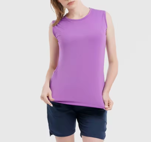 Débardeur sans manches violet pour femme, personnalisable avec logo, doux, extensible, coupe ajustée, décontracté, pour la gym, fournisseur OEM en gros - Product Image 3