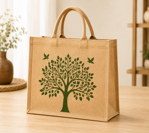 AMANI <b>Medium</b> Jute Tote <b>Bag</b> with Tree Pattern Custom Logo Option Eco-Friendly Shopping <b>Bag</b> Shoulder Handle Daily Use - Product Image 4