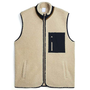 Gilet en polaire beige pour homme, col montant, fermeture éclair, respirant, chaud, décontracté, vêtement d'extérieur d'automne, grande taille, couleur unie, sans manches - Product Image 4