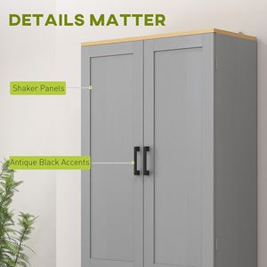 Distressed White 4-Door Freestanding <b>Kitchen</b> <b>Pantry</b> Cabinet Adjustable Particle Board Shelves and Doors - Product Image 6